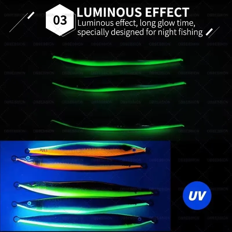 J82 130g160g 180g Señuelos de Jigging lento y rápido forma que se hunde brillo UV señuelo de pesca plantillas de fundición cebo duro con gancho de asistencia - imagen 4