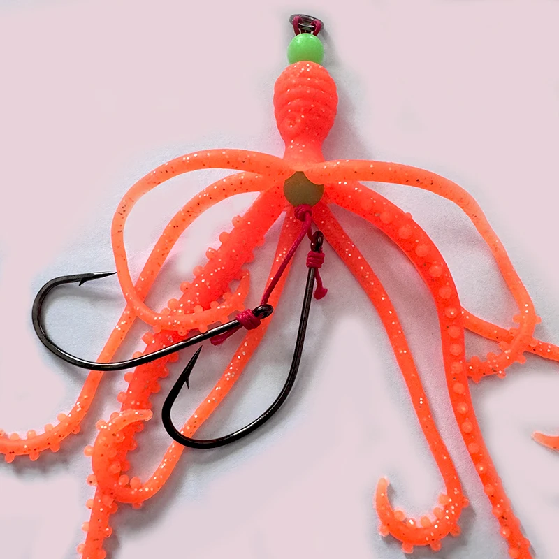 TAKEDO 2 unids/bolsa 10G señuelo Skrit de calamar 26 #   Gancho TPR falda de pulpo UV señuelos blandos Trolling cebo Artificial luminoso para bajo atún - imagen 5