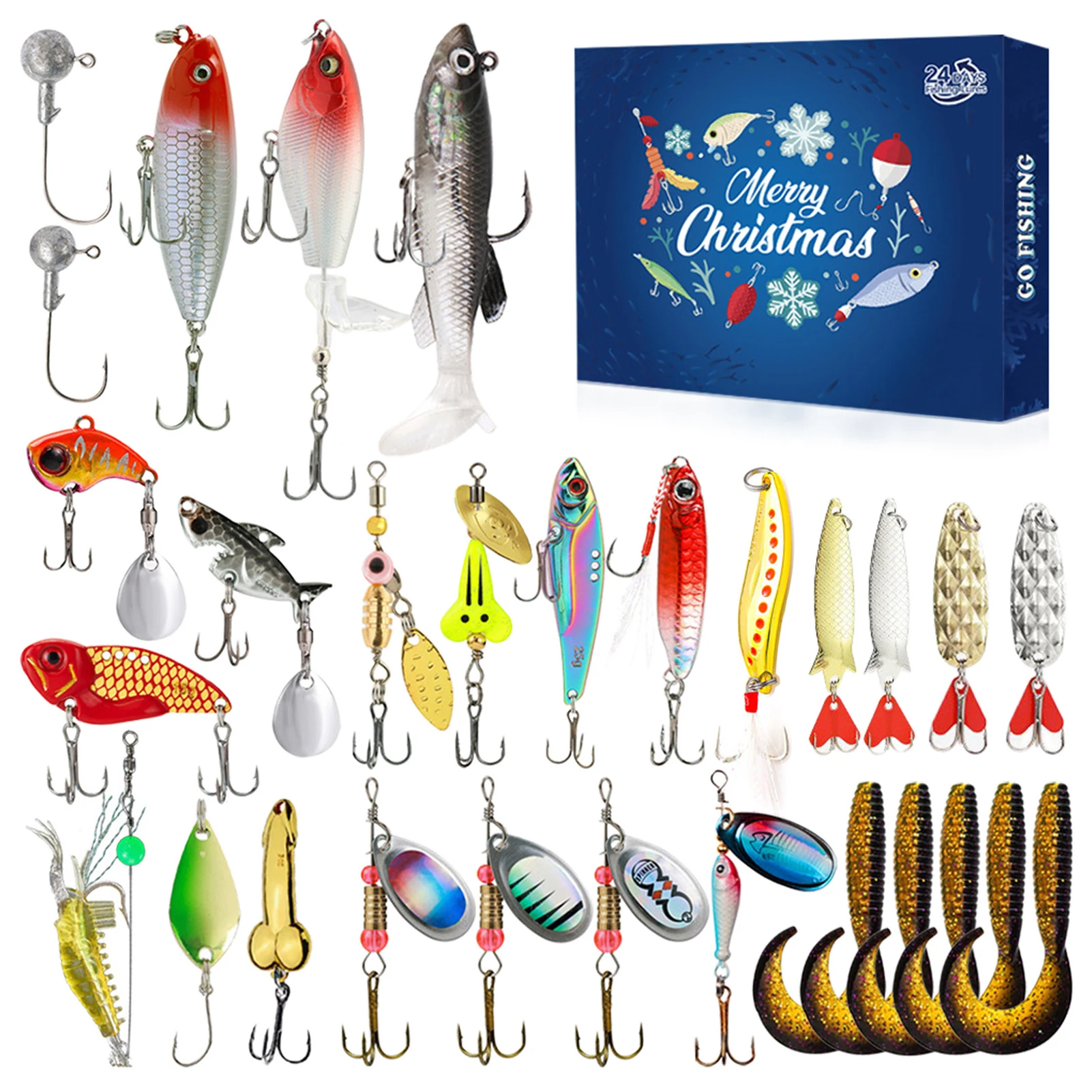 Juego de Señuelos de Pesca de 24 Uds., Jigging Minnow Spinner, Kit de cebo de calamar, calendario de Adviento, regalo para amantes de la pesca, aparejos de pesca portátiles - imagen 3
