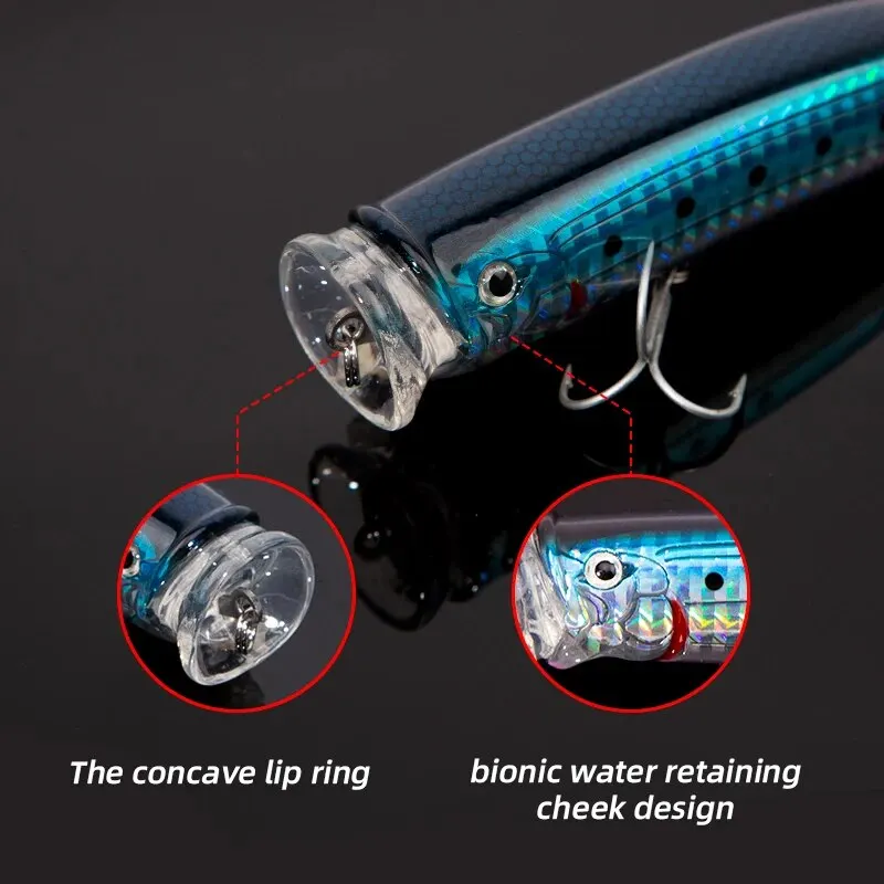 Señuelo de pesca Popper Topwater, 1 unidad, 100mm, 21g, cebo Popper con revestimiento láser, ojos de pez 3D con anzuelos afilados para lubina, trucha, Lucio, Wobblers - imagen 5