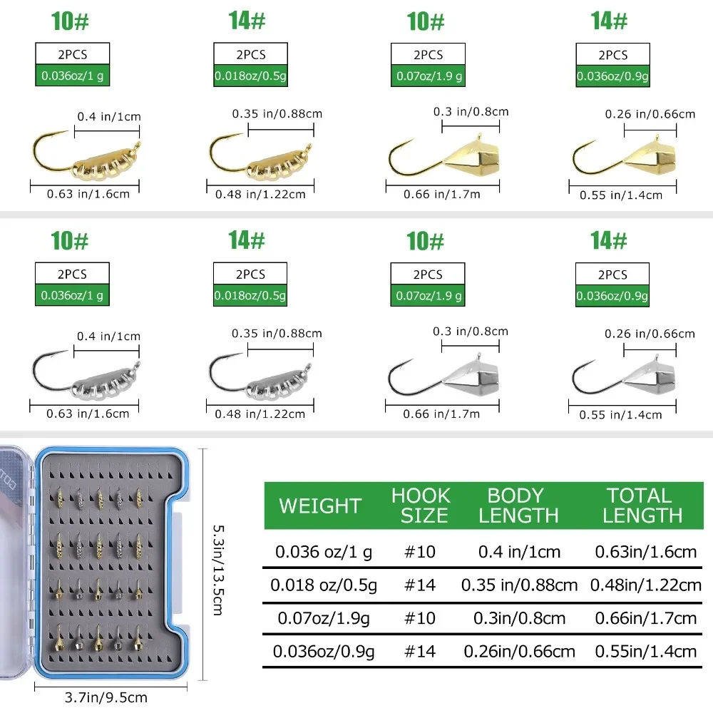 Goture-Conjunto de señuelos de pesca en hielo, plantilla de tungsteno, hundimiento rápido, Jigging, cebo de pesca para invierno, con caja portátil, 20 unidades por lote - imagen 2