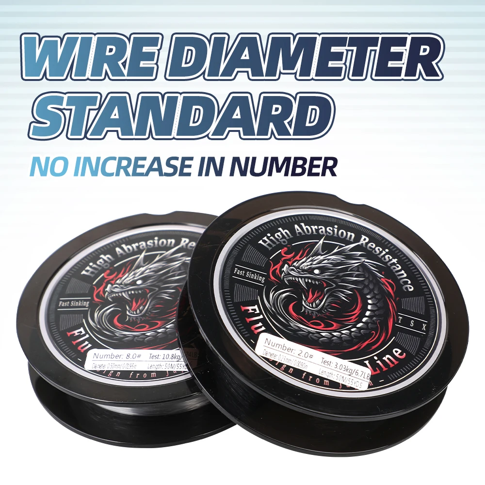 ROLLFISH 1 pieza 100% línea de fluorocarbono, 50 m/55 yardas, 5-24 lb-fluorocarbono súper fuerte y suave para pescar, baja ductilidad, baja memoria - imagen 4