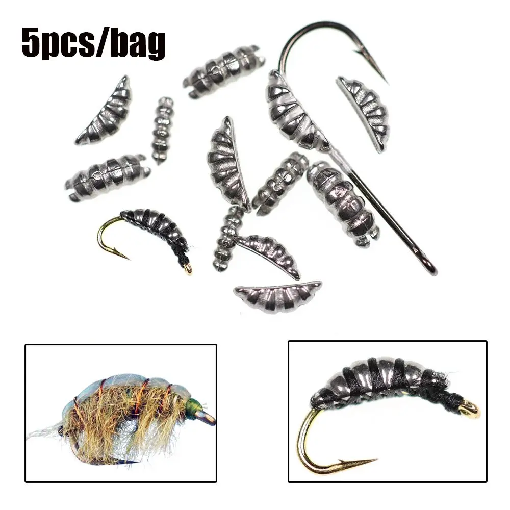Señuelos de Pesca de tungsteno acanalado, cuerpo de Camarón, Concha, hundimiento rápido, Material de atado de moscas, 5 unidades por juego - imagen 5