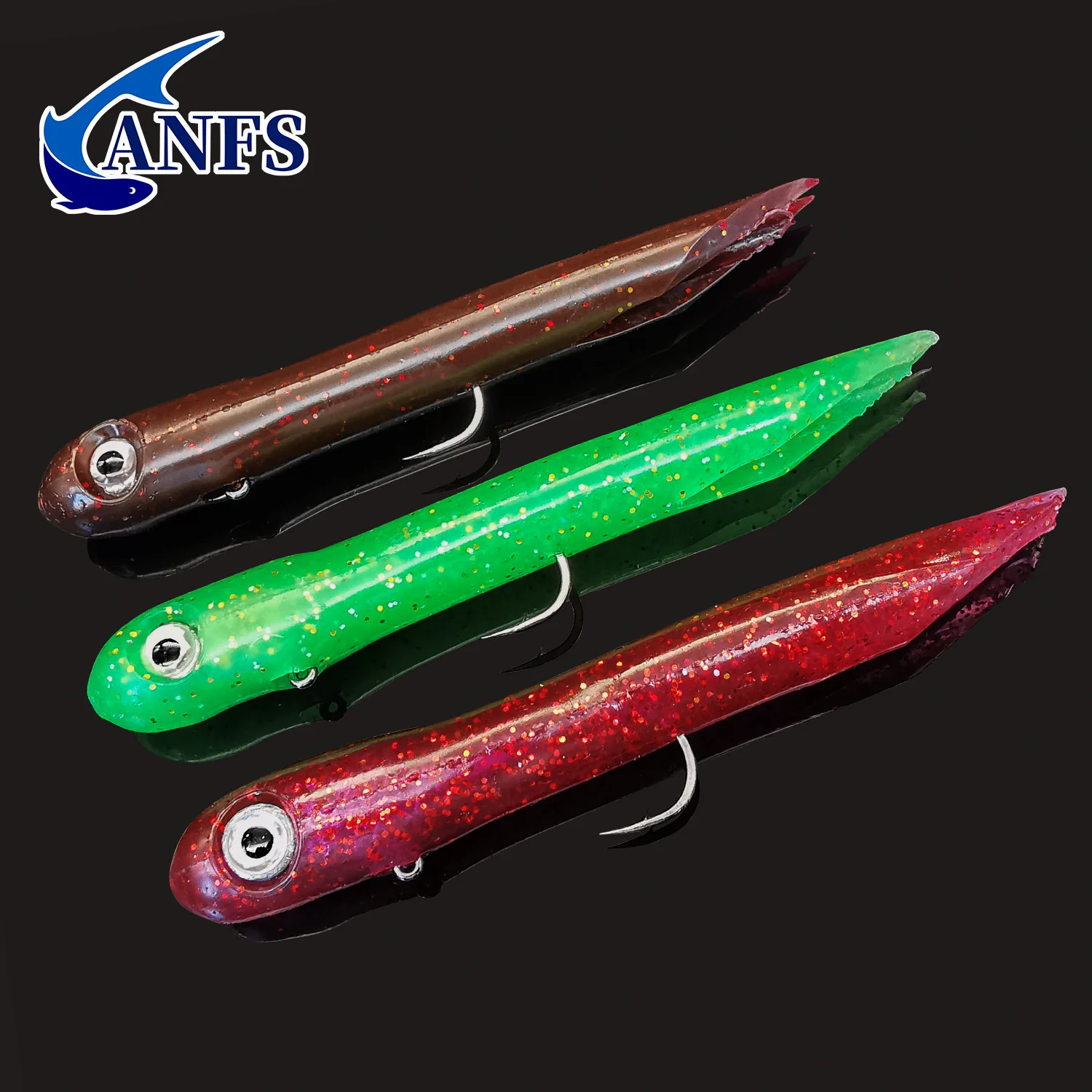 ANFS 2 uds Kit de señuelos blandos 3D ojo señuelo de pesca juego de señuelos de silicona cebo Artificial gusano