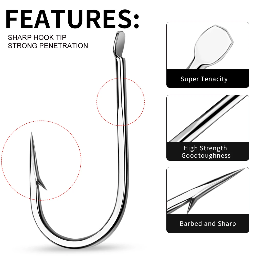 PROBEROS 100 piezas de gancho de púas afilado de acero al carbono tamaño 2/0 # -8 #   se puede utilizar para agua dulce, accesorios de pesca en el mar en la playa. - imagen 3