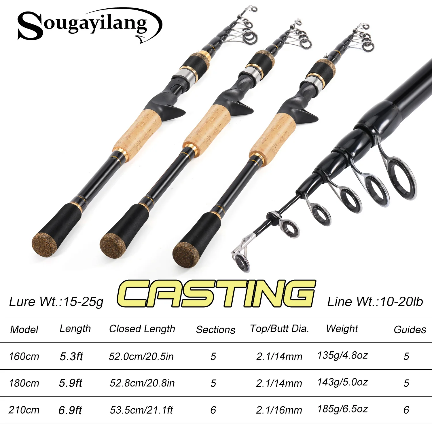 Sougayilang-señuelo de pesca Baitcasting, caña de pescar telescópica giratoria, 15g-25g, aparejos de pesca de fundición de carbono, pesca de carpa de agua dulce - imagen 3