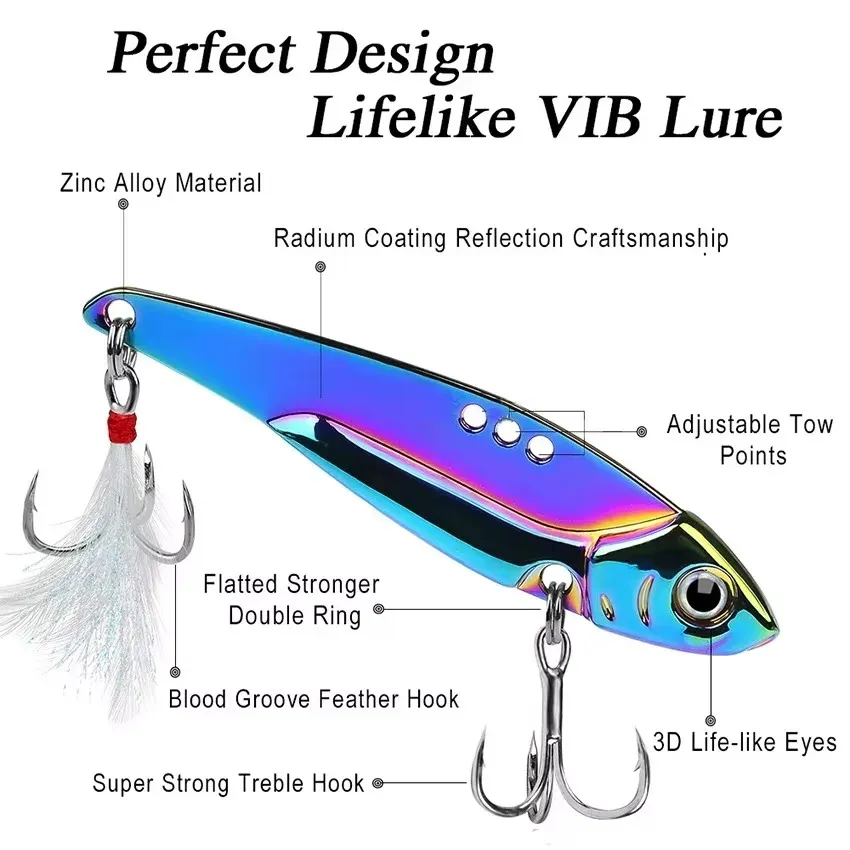 12 Uds. De lentejuelas vibratorias coloridas, 25g-7g, juego de Señuelos de Pesca VIB de fundición larga, cebo Artificial para lubina, cuchara giratoria que se hunde, Swimbait - imagen 4