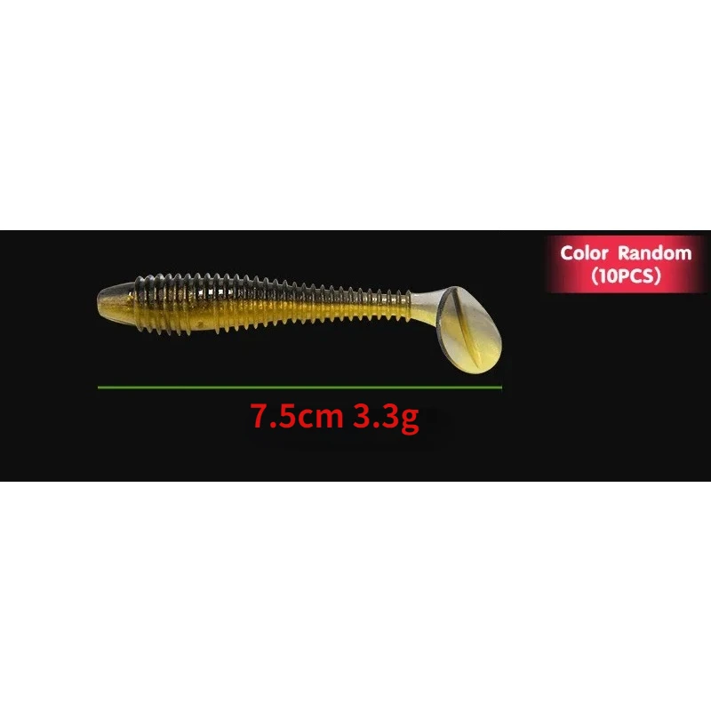 Cebo suave de doble Color con cola en T de 7,5 CM, gancho con cabeza de plomo de gusano suave, perca de gusano con cola en T, cebo falso de pez mandarín - imagen 4