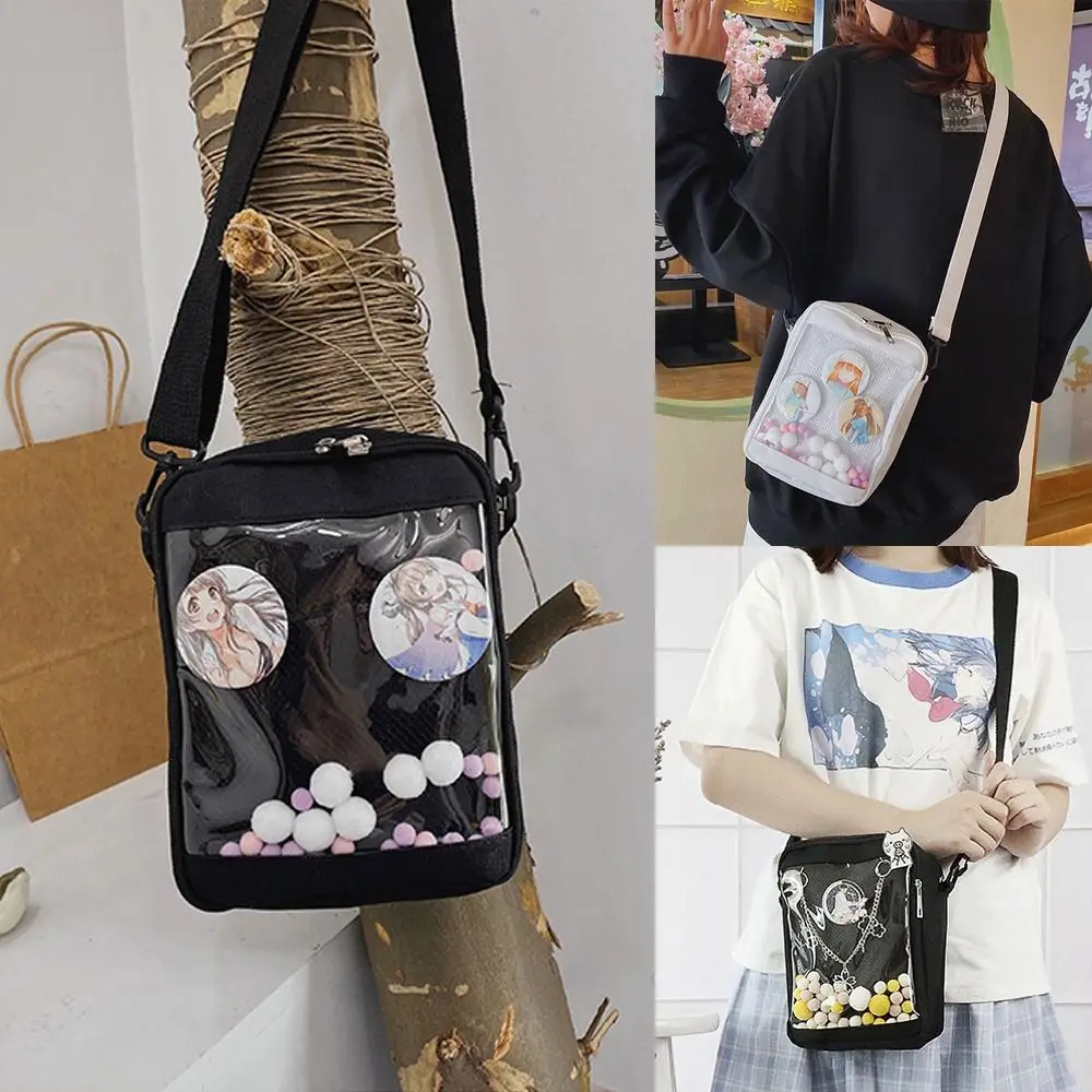 Mini bolsos cruzados de estilo japonés, color blanco y negro, transparente, Simple, pequeño, transparente, Ita, bandolera de PVC para teléfono, para exhibición de muñecas