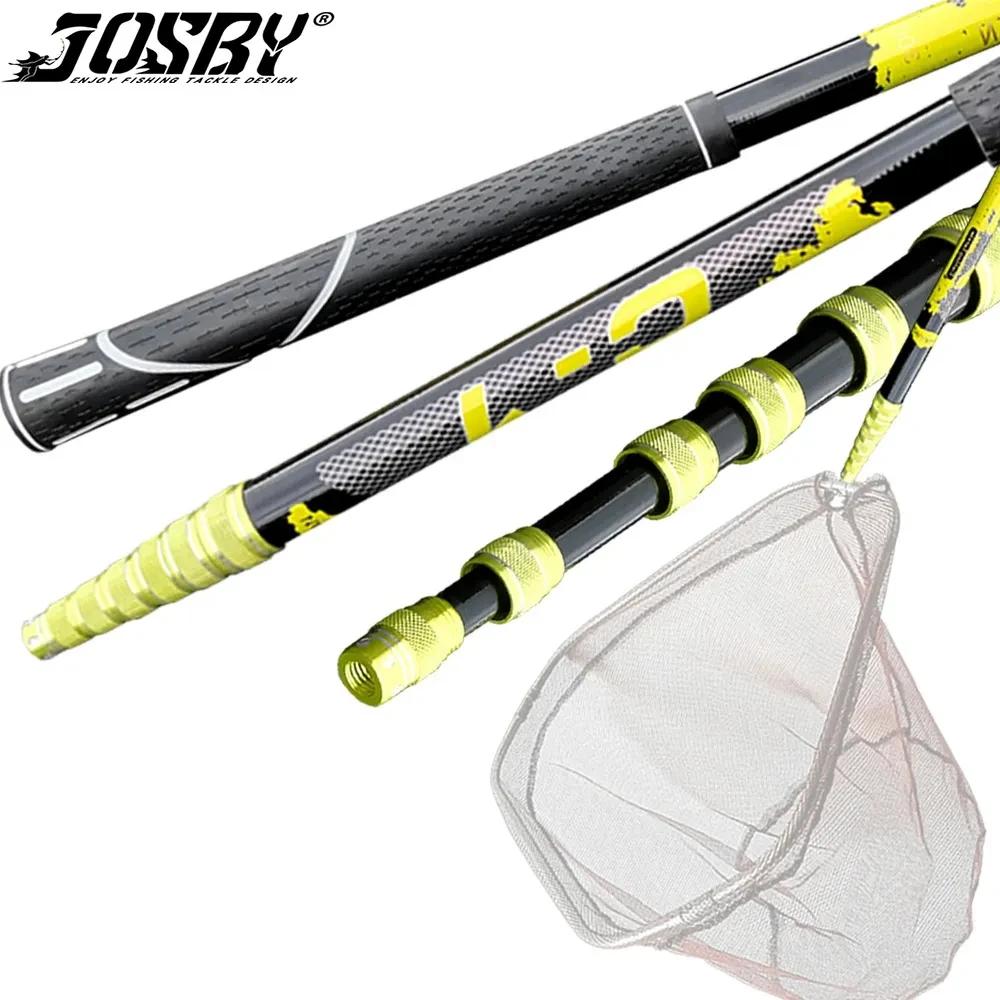 JOSBY-Red de mano para pesca de carpa, accesorio plegable Triangular de fibra de carbono, telescópico, 4,0 M, 3,0 M, 2,1 M, aparejos con mosca, Red de inmersión manual en el mar