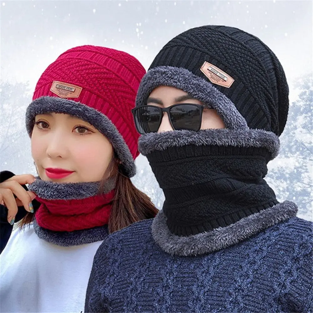 Gorro de punto de invierno cálido de terciopelo con cuello protector - imagen 4