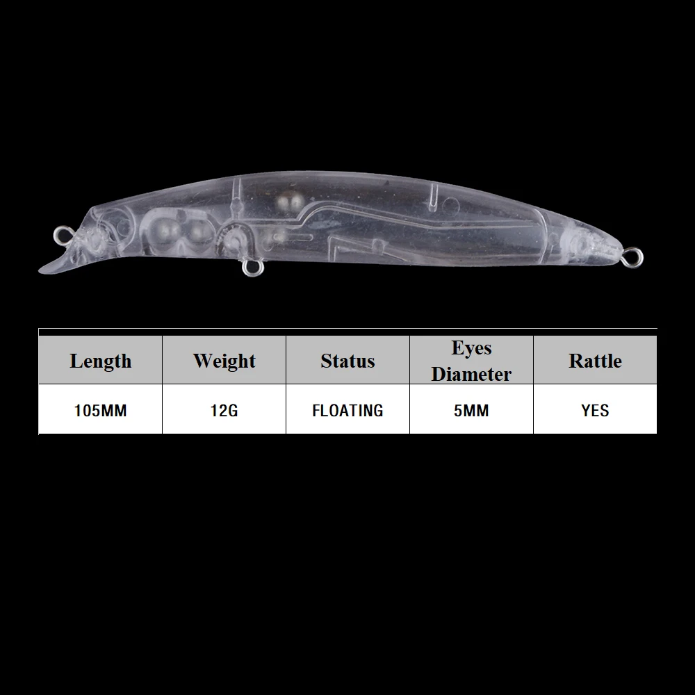 Chan'sHuang 20 piezas Señuelos de pesca en blanco sin pintar 105mm 12g sonajero Minnow labio integrado cebo de pesca Artificial de fundición larga - imagen 2