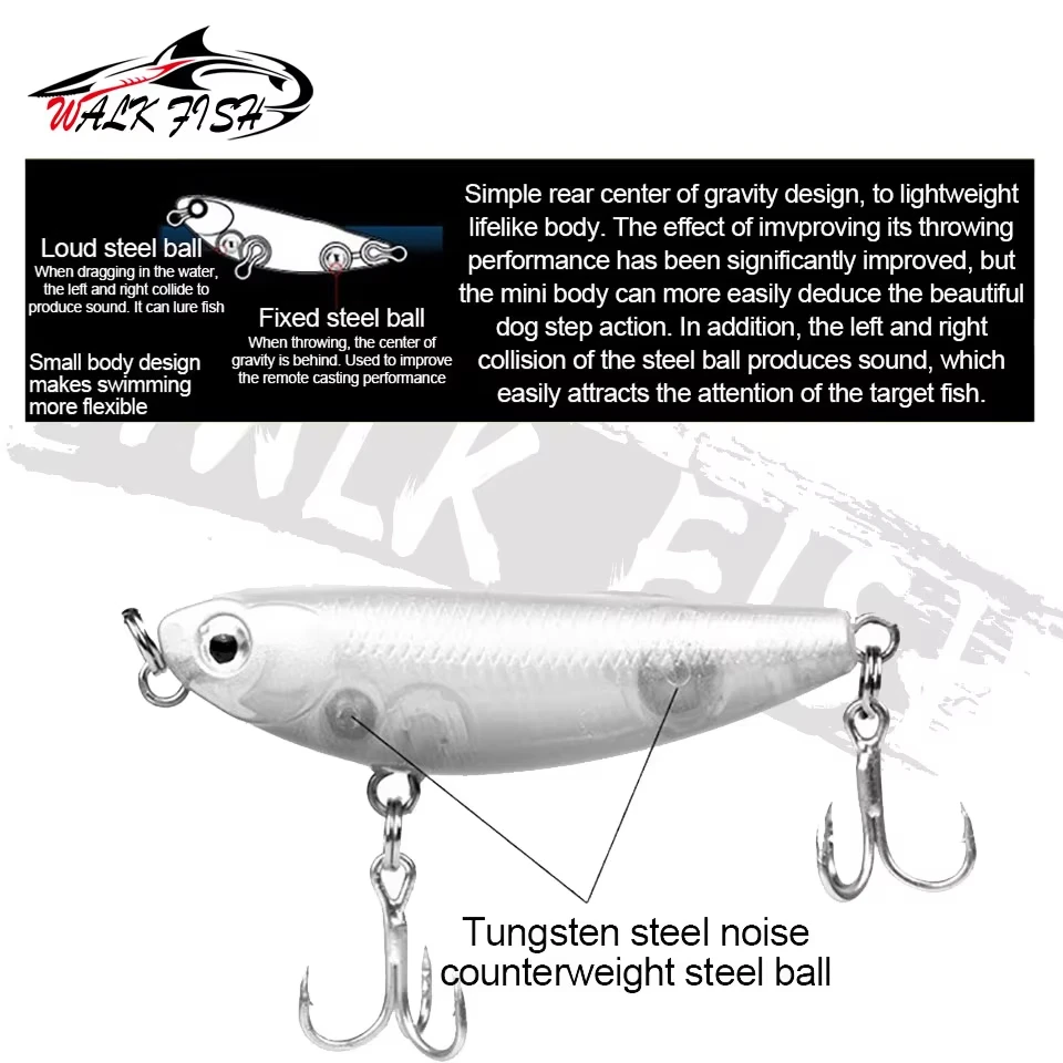 WALK FISH-señuelo de pesca con lápiz flotante, sistema de superficie de agua para perros, lubina virada flotante, cebo duro militar, 5cm, 5g, 1 Uds. - imagen 5