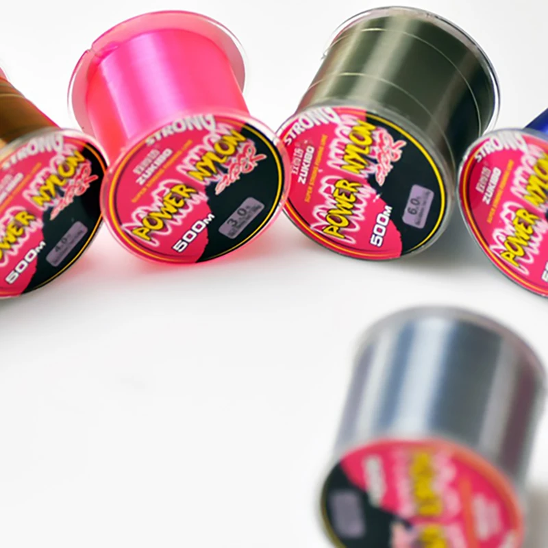 pesca carpfishing pesca accesorios mar hilo de pesca herramientas de pesca carrete pesca ZUKIBO-sedal de pesca de nailon superfuerte, 500M, monofilamento duradero japonés, para carpa, 12 colores, 5LB-40LB, agua salada - imagen 3