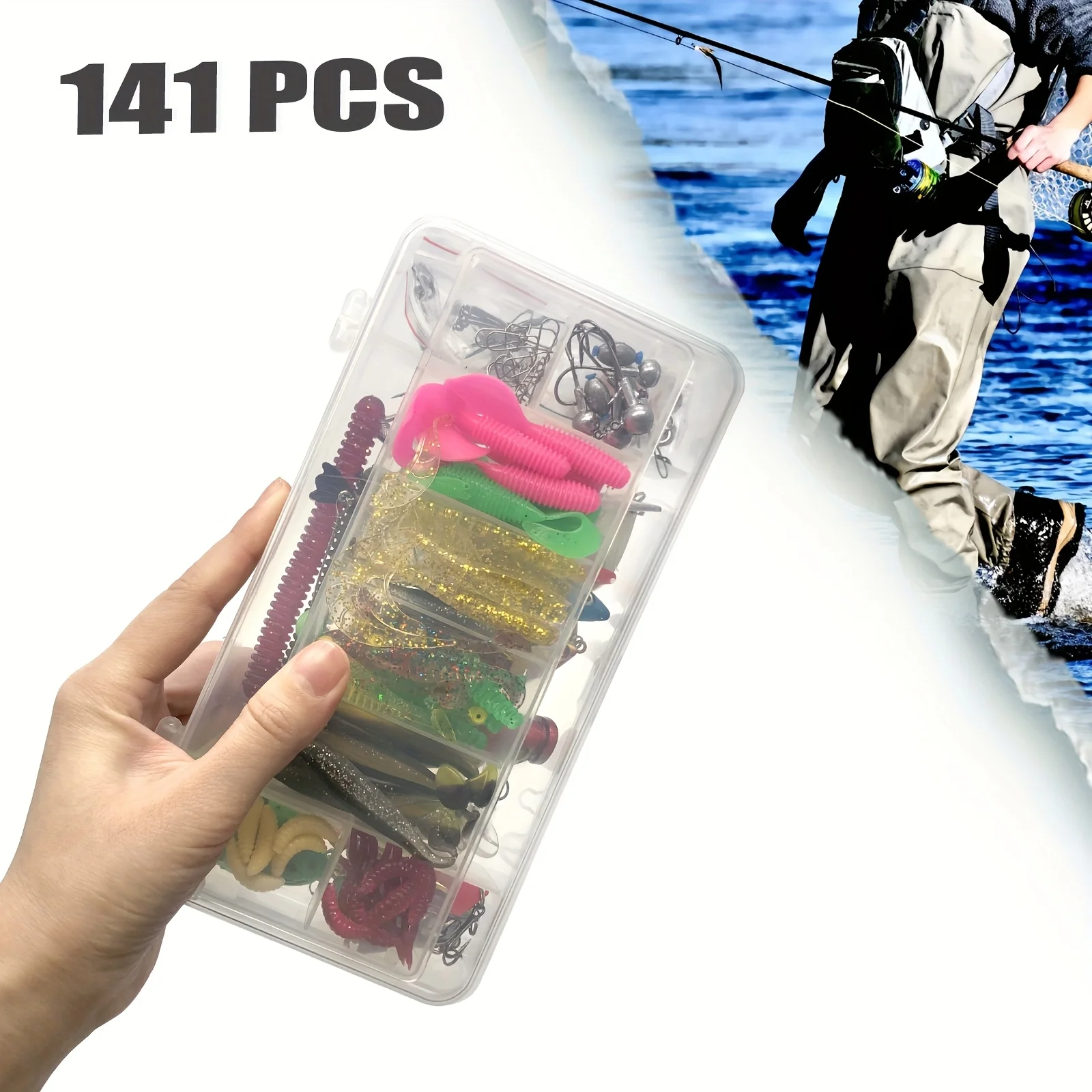 141 unids/caja, juego de señuelos de pesca de mar variados, cebo de pesca duro de Metal, cuchara giratoria para lubina, cebos blandos con aparejos afilados, caja de señuelos - imagen 2