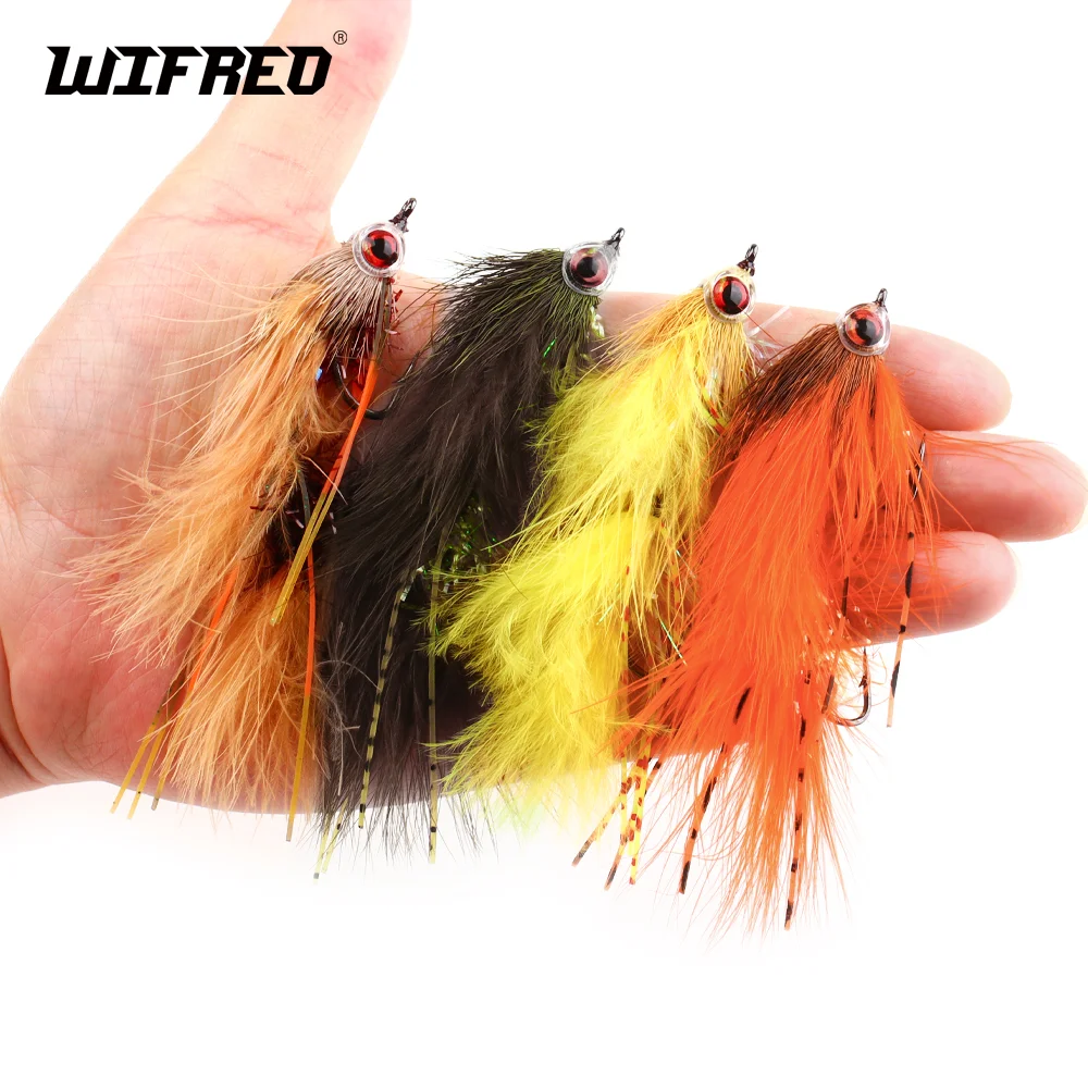 Wifreo 2 uds/4 Uds circo maní serpentina articulada 3D ojo de pez ciervo pelo Stinger moscas trucha lubina Pike Muskie Señuelos de Pesca