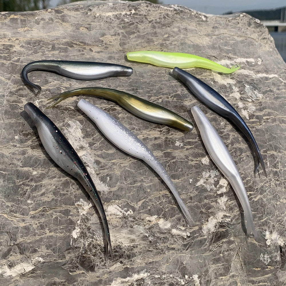 Spinpoler Jerk shad flotante TPR cebo suave señuelo de pesca 4,72 "coda ligeramente dividida silicona Artificial tiro caído lubina aparejos de mar - imagen 5