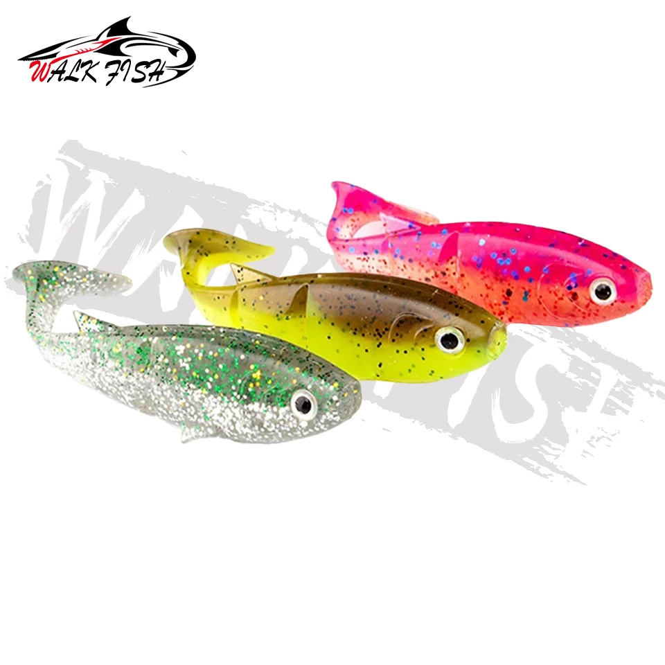 WALK FISH 6 uds nuevo señuelo suave Shad Paddle Tail 7cm 4,5g señuelo Artificial para pesca de carpa doble Color T cola Jigging señuelo - imagen 5