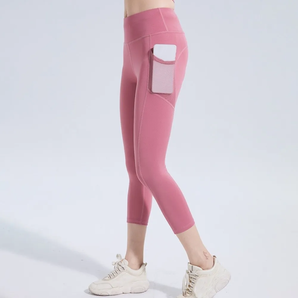 Pantalones cortos de Yoga hasta la pantorrilla para mujer, pantalones deportivos de secado rápido con bolsillo de malla, ropa deportiva, mallas deportivas de cintura alta para mujer - imagen 3