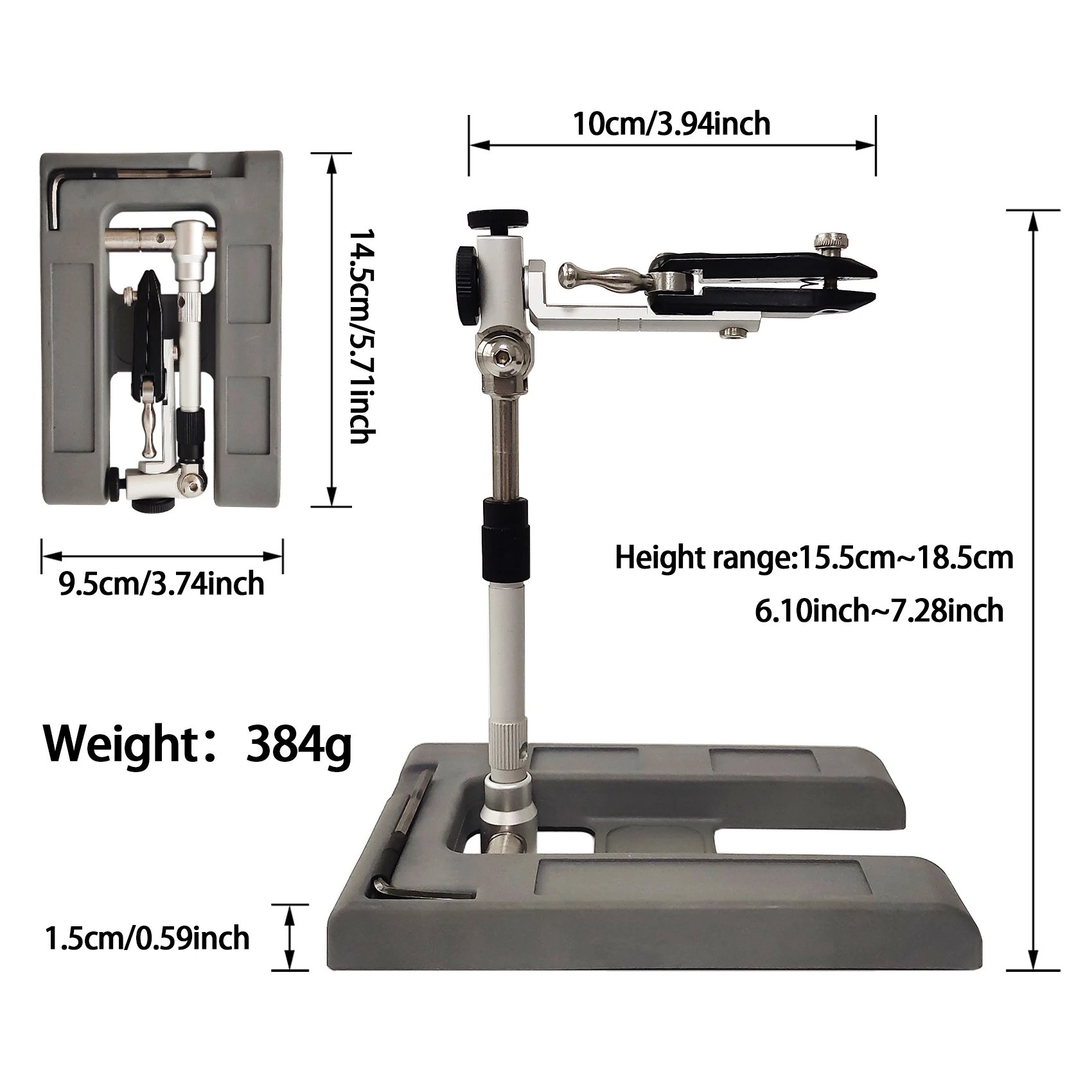 Aventik-tornillo de Banco plegable para atar moscas, herramienta giratoria de 360 °, altura ajustable, bloqueo de todos los ángulos, para hacer señuelos - imagen 3
