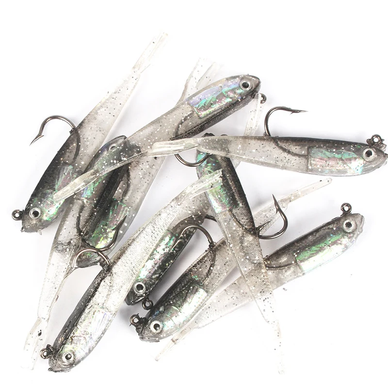 10 unids/lote cebo suave pez Swimbait cola de horquilla con gancho y sin ganchos señuelo de pesca cebo de silicona Artificial aparejos de pesca productos - imagen 2