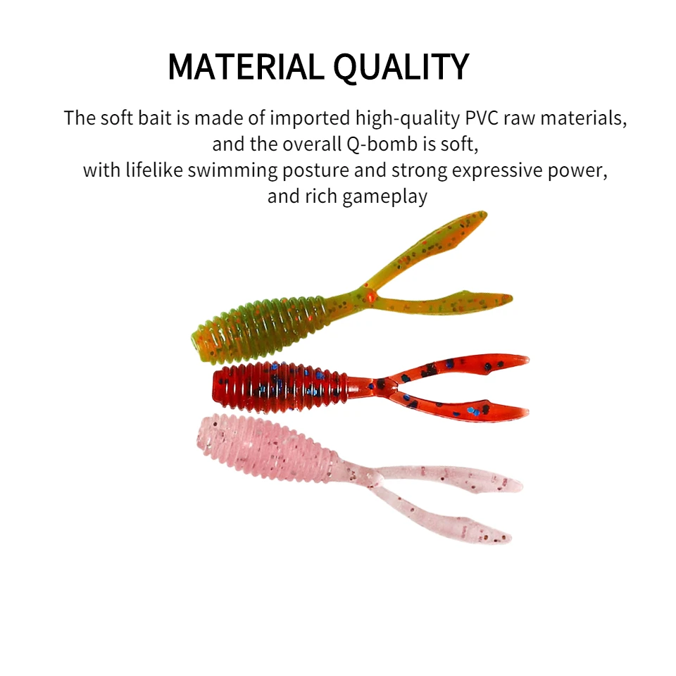 Señuelo de pesca suave de 0,4g y 36mm, cebo de gusano fluorescente de silicona biónica, Wobbler Artificial de cola doble, 20 unids/lote por caja - imagen 3