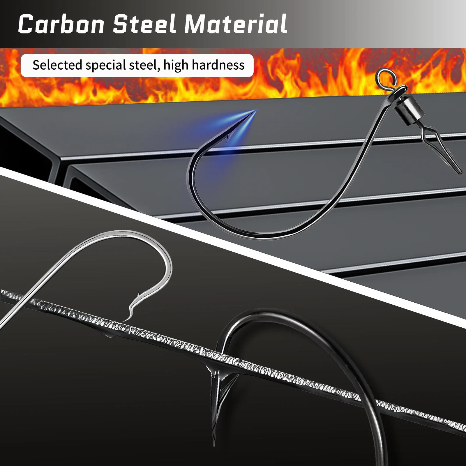 Ganchos giratorios de 9KM y 30 Uds para pesca de lubina, anzuelos de aparejo Texas, anzuelo de gusano de acero rico en carbono - imagen 4