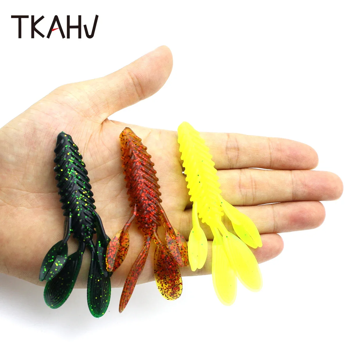 TKAHV-señuelo de pesca Artificial suave, cebo Wobbler Jigging, Lucio, Swimbait giratorio, gambas, 90mm, 10 unids/lote por bolsa - imagen 5