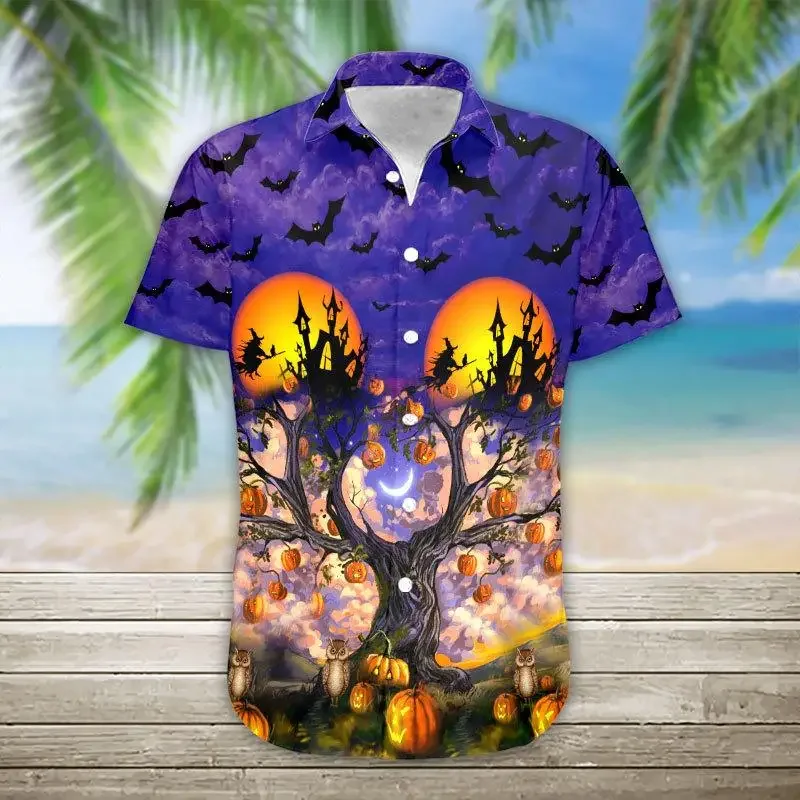 Lo más nuevo de verano, camisas hawaianas de manga corta, calabaza fantasma, calavera de Halloween, camisa hawaiana con estampado 3D, camisa informal de playa para hombre DXS01 - imagen 5