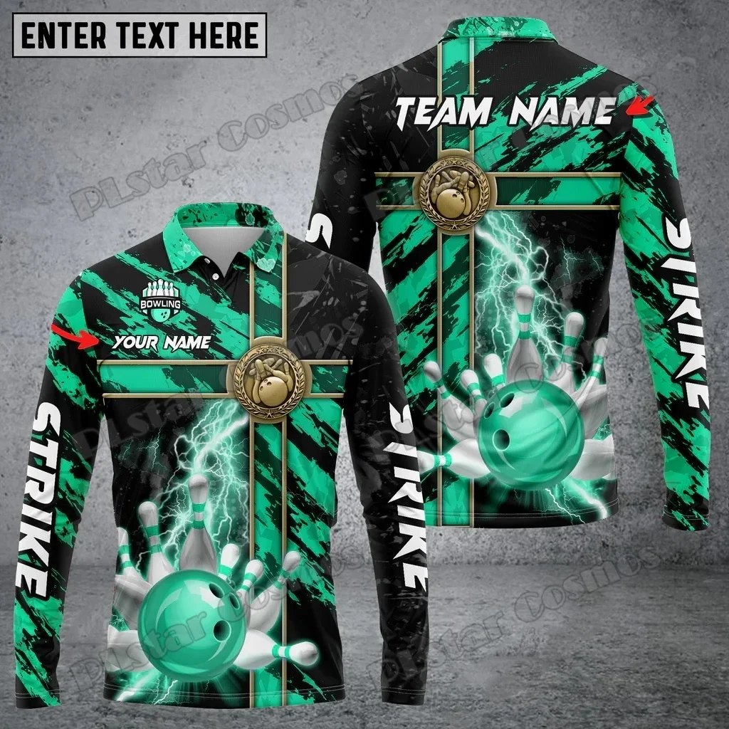 Polo de manga larga para hombre con estampado 3D de nombre personalizado Multicolor con diseño de calavera de bolos, Polo Unisex informal de otoño PLP85 - imagen 5