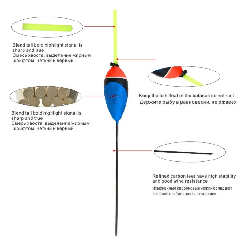 ORJD 10 unids/bolsa 2,5g 5g flotadores de pesca mezcla de colores Kit inteligente boya de luz flotante luminosa tapón Bobber palo accesorio de pesca - imagen 4