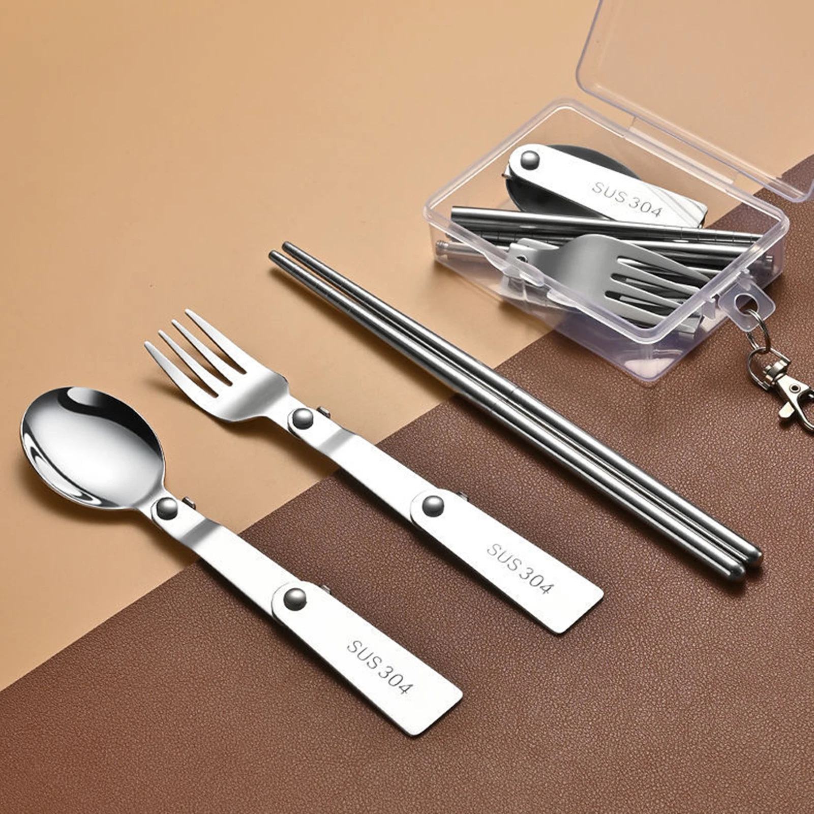 Cubiertos plegables de acero inoxidable para pesca y camping - imagen 3