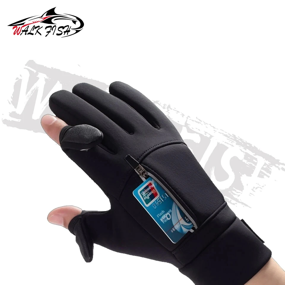 WALK FISH-guantes de pesca cálidos, resistentes al viento, impermeables, con pantalla táctil, antideslizantes, para deportes al aire libre, correr, dedos expuestos, Unisex - imagen 3