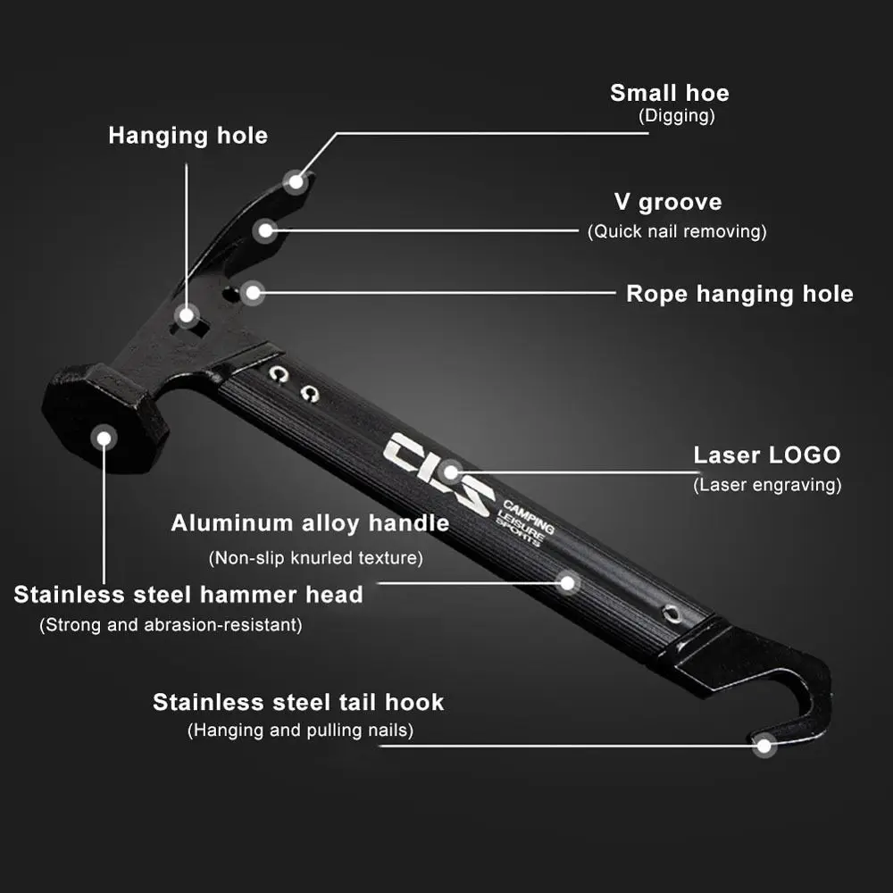 Herramienta para exteriores, martillo multifuncional para tienda de campaña, aleación de aluminio, accesorios para tienda, martillo para clavos Grond - imagen 5