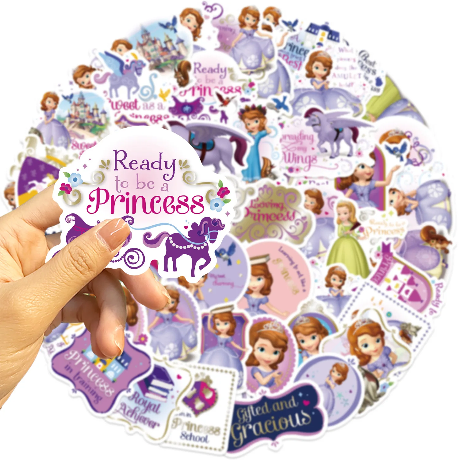 50 Uds. De pegatinas de película de dibujos animados de Disney Sofia, la primera princesa, teléfono, portátil, equipaje, guitarra, cuaderno, pegatinas impermeables, juguete - imagen 5