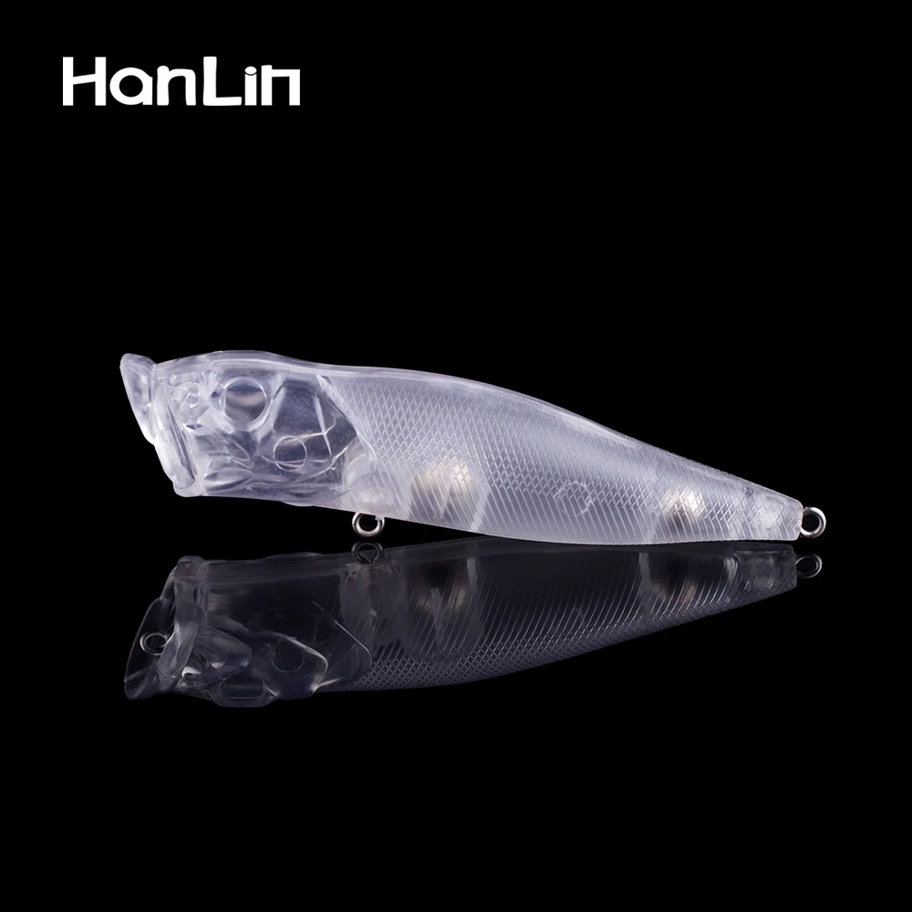 Hanlin-señuelo de pesca de plástico duro sin pintar, cebo Popper de boca grande, cuerpo transparente, 10/20 piezas, 9CM, 11G