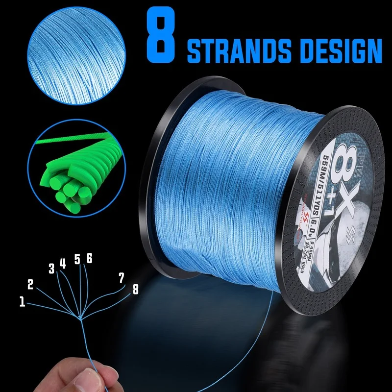 Sougayilang 8 + 1X línea trenzada de PE 159m línea de pesca de 3 colores arrastre máximo 84LB línea de pesca multifilamento PE 16 27 32 42 53 68 84LB - imagen 3