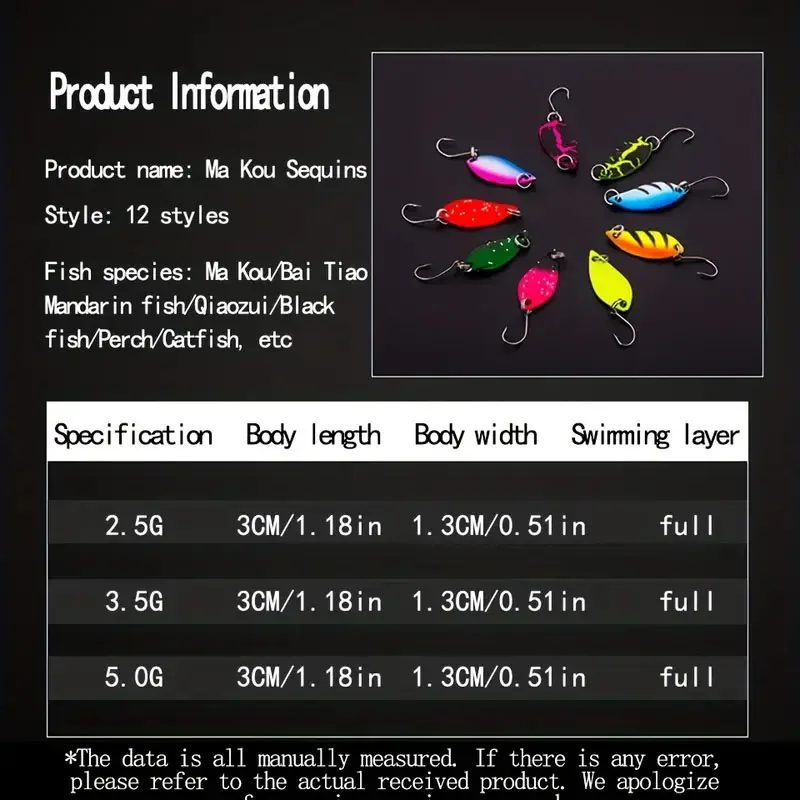 12 Uds por caja 2,5g 3,5g 5g cebos de cuchara coloridos cucharas Spinner señuelo de pesca señuelos de cuchara dura de Metal para trucha dorada - imagen 2