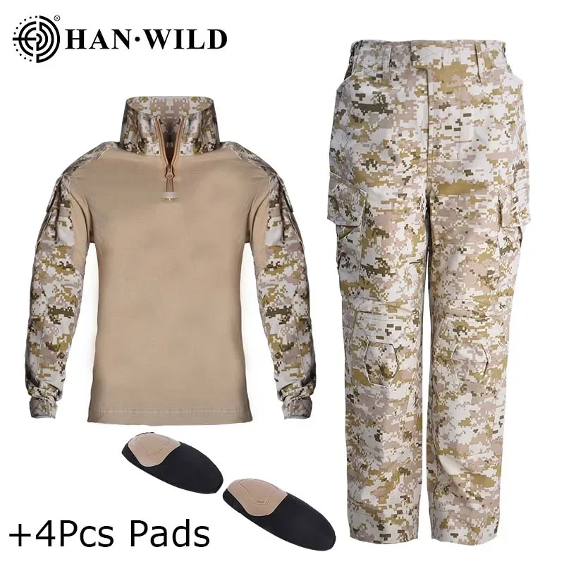 Pantalones para niños, trajes tácticos, traje de camuflaje, uniforme de combate táctico, sudaderas, conjuntos de entrenamiento + almohadillas, ropa de caza - imagen 4