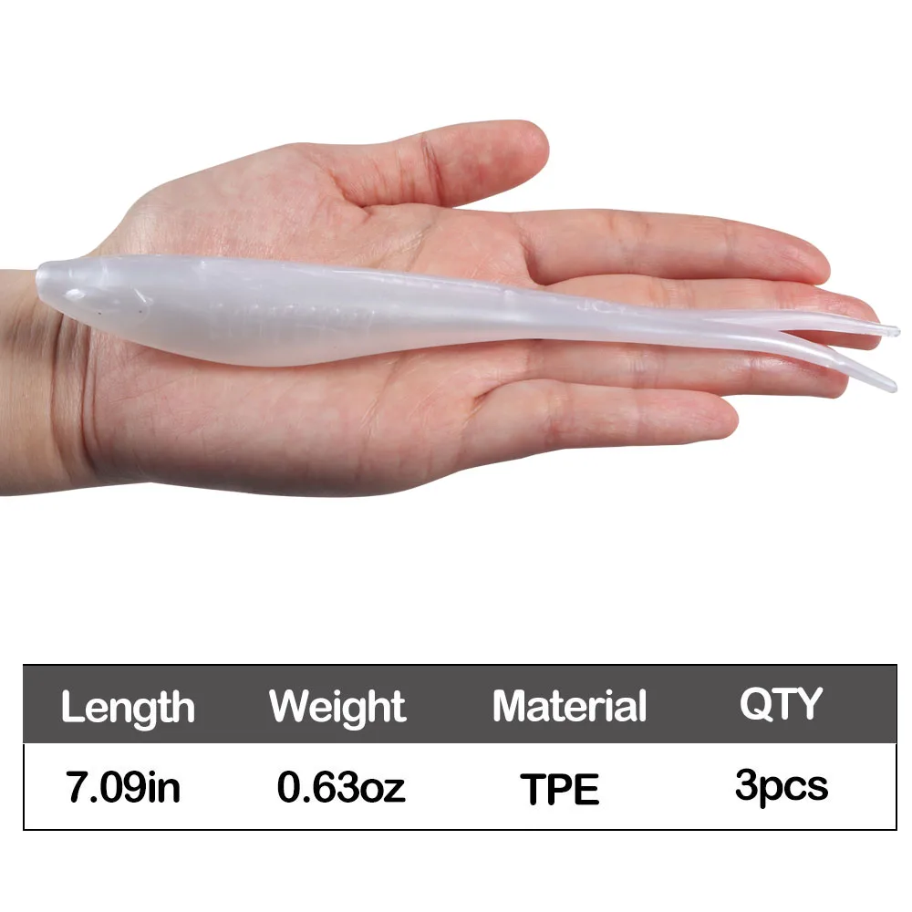 JOHNCOO-señuelo de pesca con cebo blando flotante, 3 uds., 180mm, cola dividida en forma de V, Swimbait, gusano, aparejos de pesca de agua dulce - imagen 4