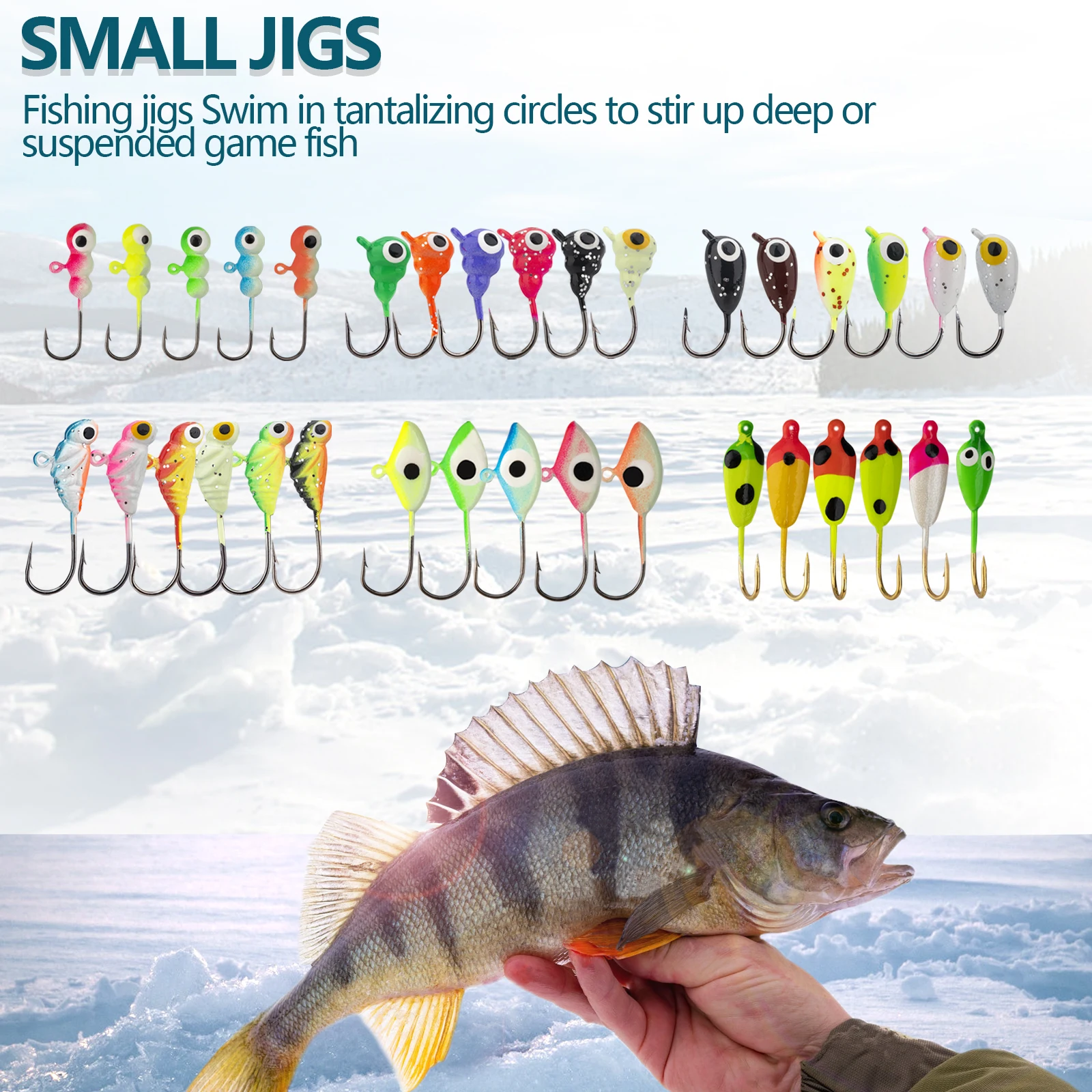 Kit de Señuelos de Pesca en Micro hielo, 38 Uds., 1,1g-10g, cabeza de anzuelo luminosa, juego de cebos de pesca para Walleye Crappie, Kit de anzuelos de pesca - imagen 5