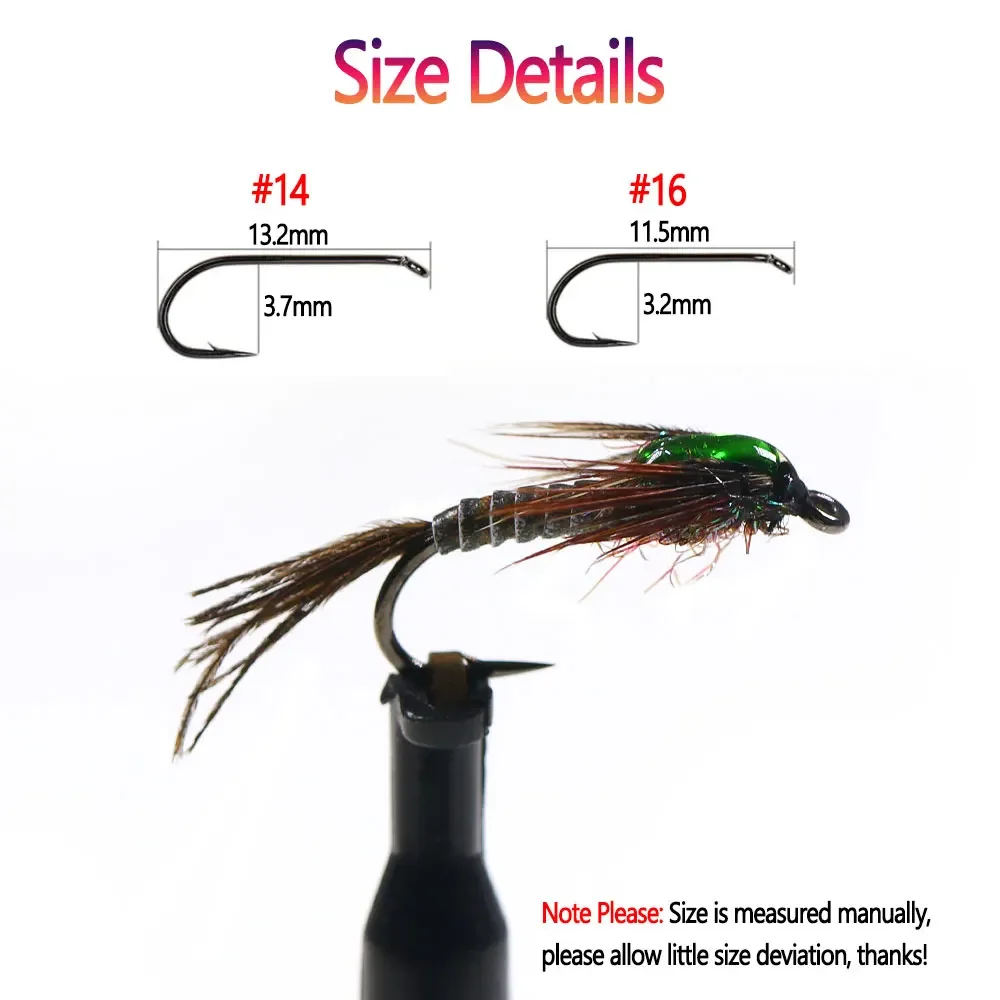 Bimoo 6 piezas # 14 # 16 Flash Back Pheasant Tail Ninfa Fly Brown Hackle Fly seco para trucha perca Grayling Señuelos de pesca cebos - imagen 3