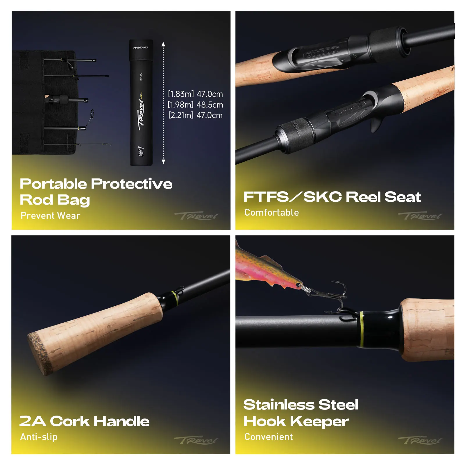 HANDING-caña de pescar 30 + 24T, 40-43cm, caña de pescar de viaje, 5-6 secciones, anillo guía Seaguide, caña portátil y protectora para viaje - imagen 5