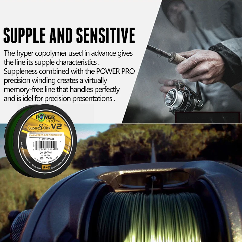 Línea de pesca POWER PRO SSV2 275M PE, línea de pesca Spectra de 8 hebras, línea trenzada de pesca Original de EE. UU., PESCA - imagen 4