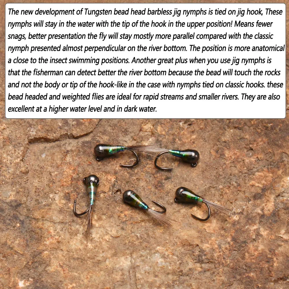 Bimoo-Cabeza de cuentas de tungsteno para pesca, Señuelos de Pesca de trucha, Mosca de Nymph, epoxi, cola de faisán, fregadero rápido húmedo, Euro, #18, 4 piezas - imagen 4