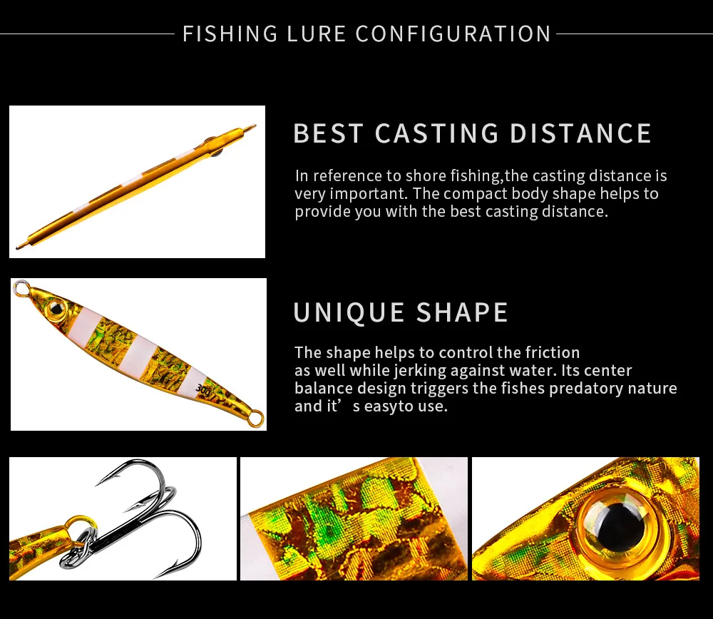 Experimente la emoción de la pesca con nuestro innovador diseño de señuelo que ofrece la mejor distancia de fundición y una forma única para una depredación efectiva
