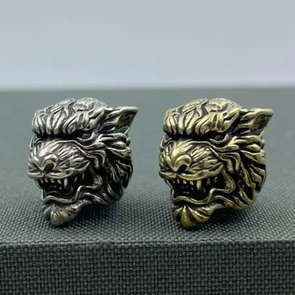 Escultura hecha a mano, cuentas de latón, dijes Retro, Tigre, calavera de doble capa, cuentas de latón, accesorios de joyería DIY, cuentas de Paracord de animales - imagen 5