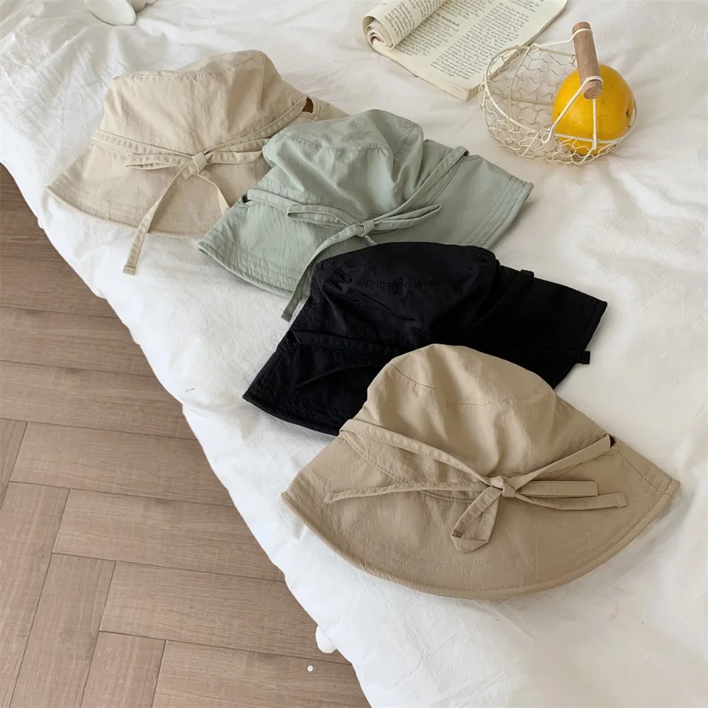 Sombrero de pescador de cuerda cortavientos informal, sombrilla fina con cordones, sombrero de lavabo, gorra de cubo con lazo de Color sólido para exteriores - imagen 3