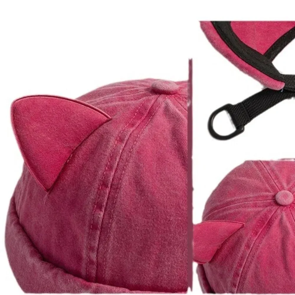 Gorro de algodón transpirable con orejas de gato viejo lavado a la moda, gorro Unisex de Color sólido para mujer - imagen 2