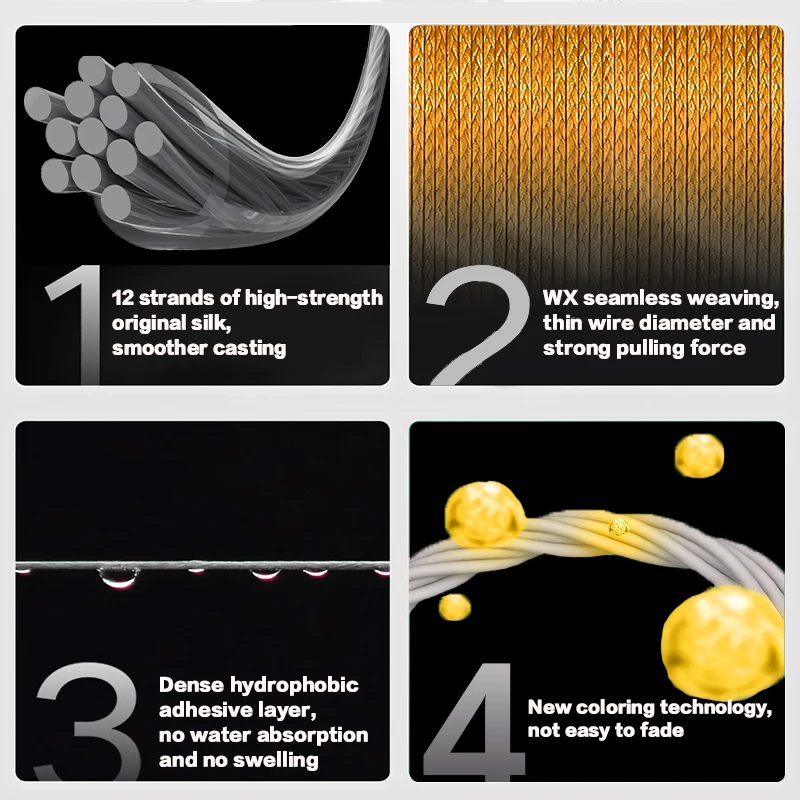 YGKX-sedal de pesca de 12 hebras trenzadas, 100/150/200M, línea de pesca de PE fuerte, multifilamento, herramienta de sedal duradera - imagen 5